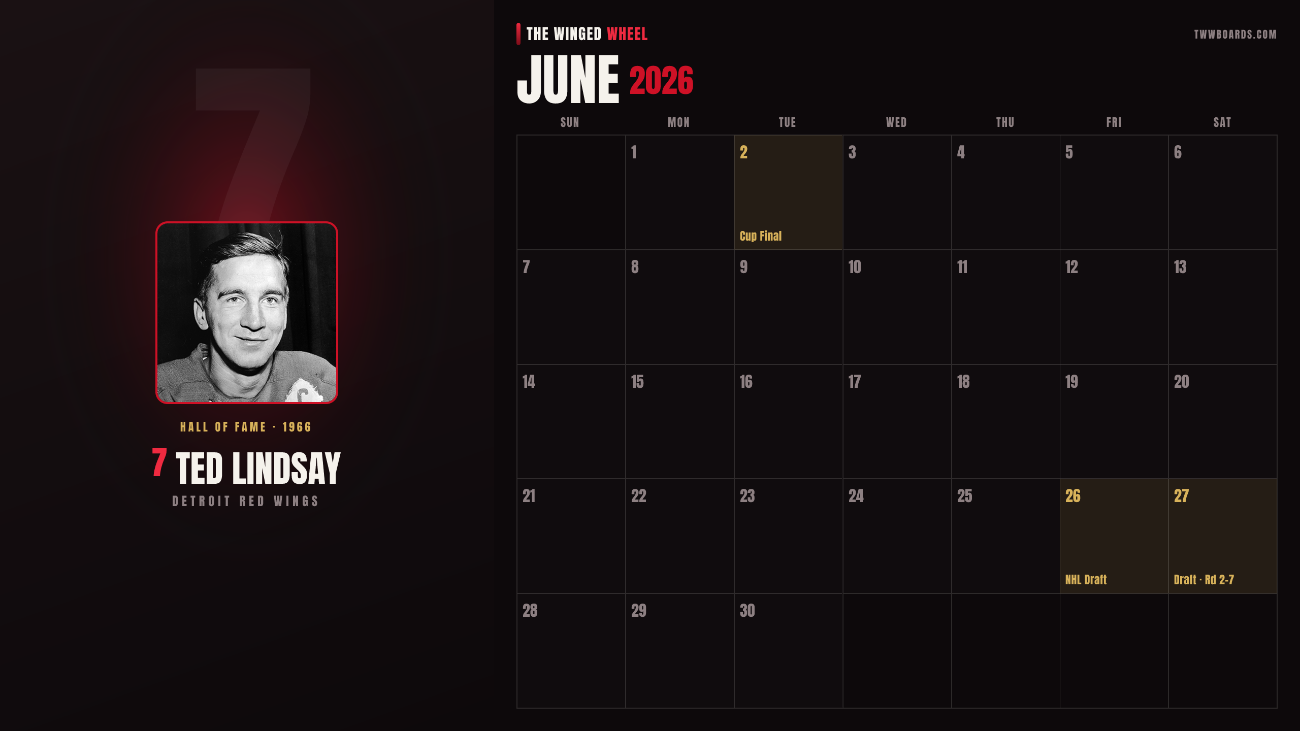 Detroit Red Wings June 2026 calendar